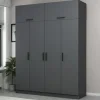 Armoire penderie grise 6 portes, 1 portant 2 tiroirs BYRON
