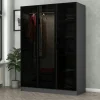 Armoire penderie grise design, 3 portes vitrées BYRON