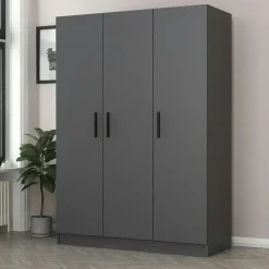 Armoire penderie moderne gris foncé - 3 portes BYRON