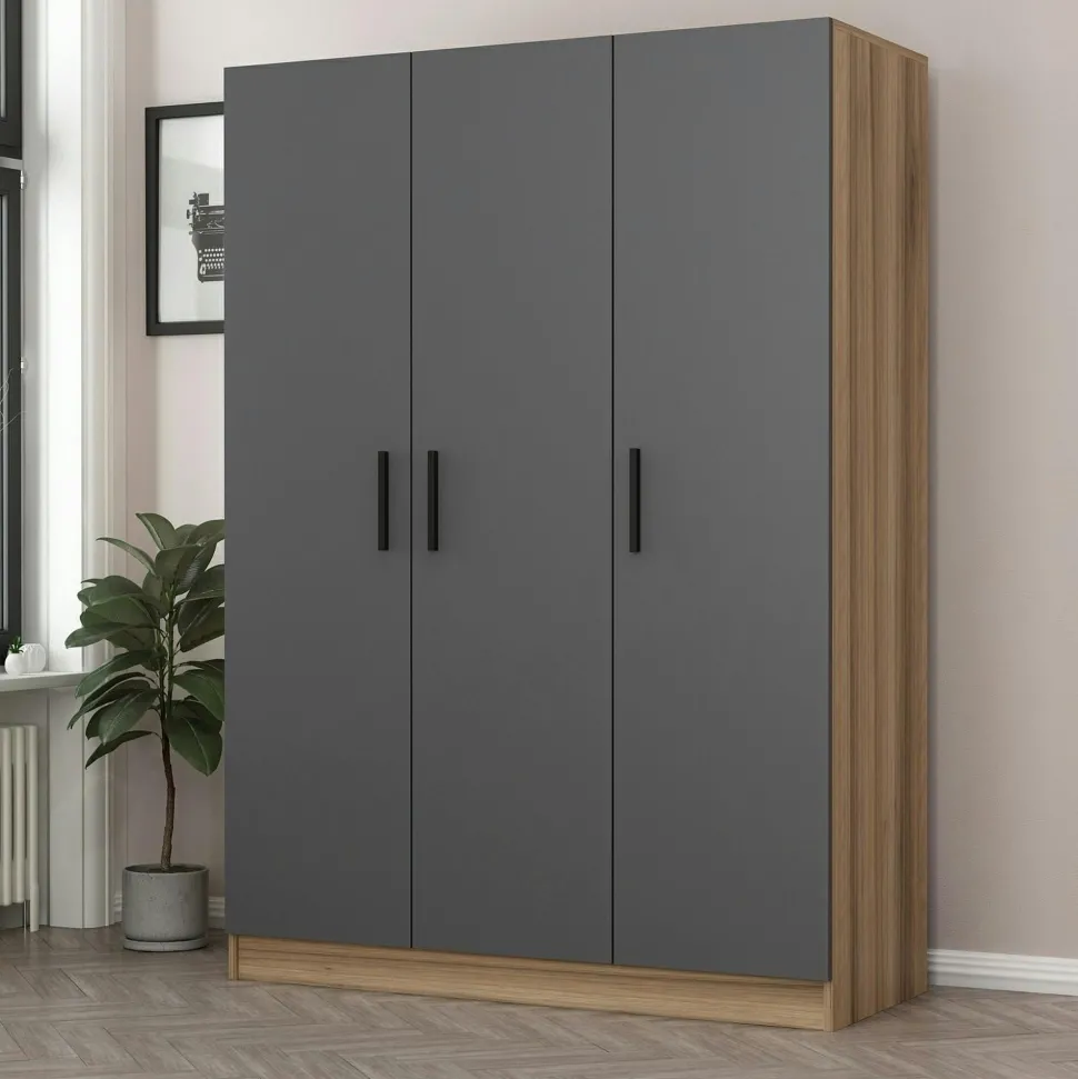 Armoire penderie moderne gris foncé - 3 portes BYRON