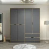 Armoire penderie moderne - 6 portes grises L.185 cm BYRON