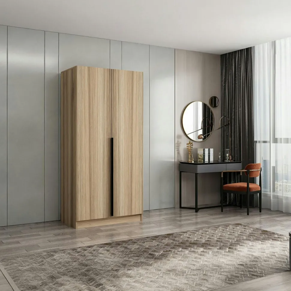 Armoire penderie moderne effet bois - 2 portes BYRON