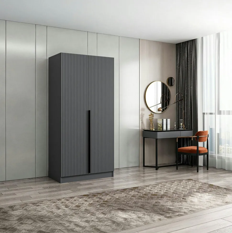 Armoire penderie moderne effet bois - 2 portes BYRON