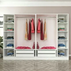 Armoire penderie ouverte blanche 2 portants 4 tiroirs BYRON
