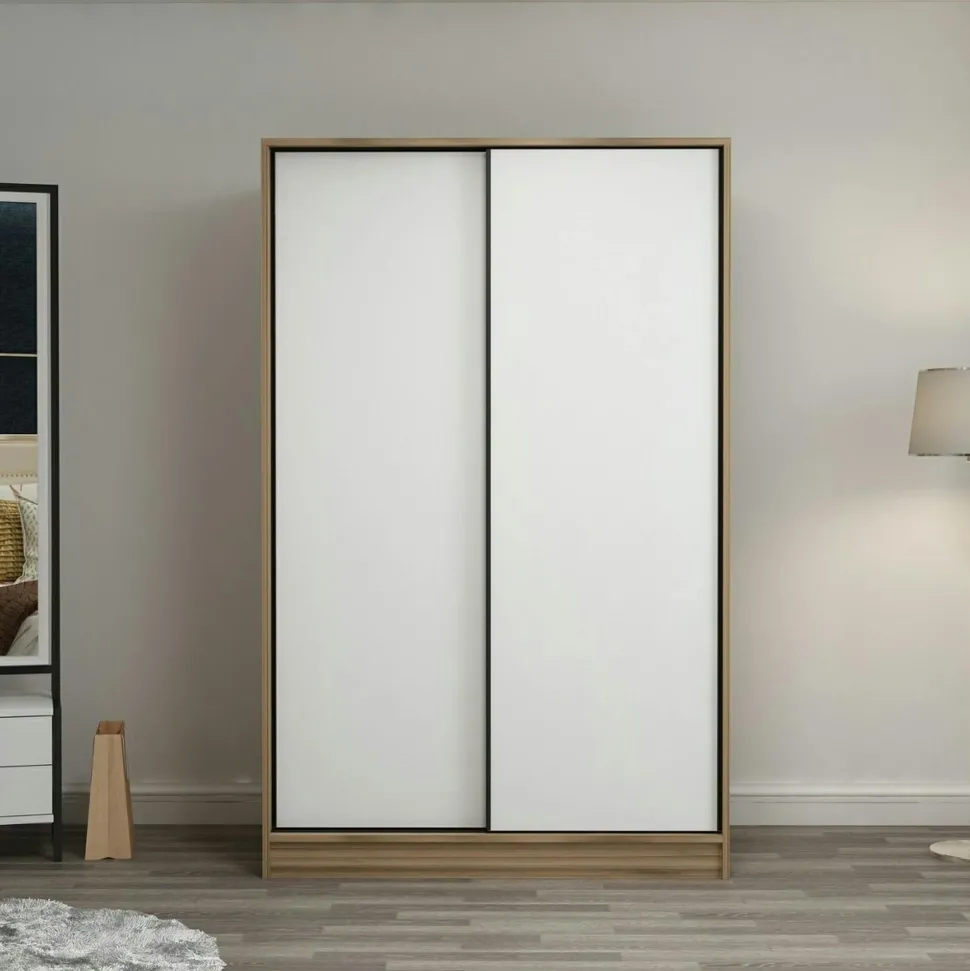 Armoire penderie portes coulissantes, effet bois & gris BYRON