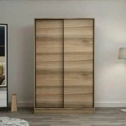 Armoire penderie portes coulissantes, effet bois & gris BYRON