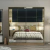 Armoire penderie portes coulissantes, effet bois & miroir BYRON