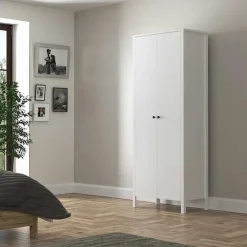 Armoire penderie étroite blanche, 2 portes 1 étagère BYRON