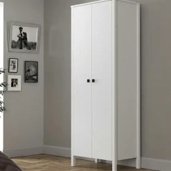 Armoire étroite blanche 2 portes, 10 étagères BYRON