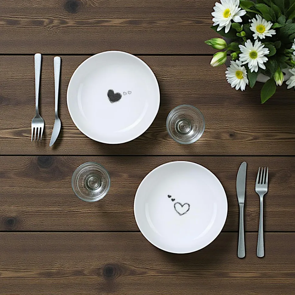 Assiette creuse poke bowl motif cœur noir (lot de 2) ELDA