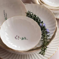 Assiette dessert blanche motifs fleurs, porcelaine (x6) ELDA