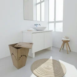 Bac à linge bois hévéa bulles 39x39x65cm OLGA
