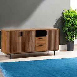 Bahut contemporain teck recyclé 3 portes rainurées FANO