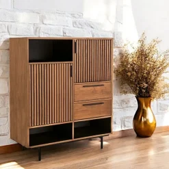 Bahut contemporain teck recyclé 3 portes rainurées FANO