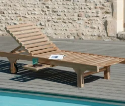 Bain de soleil transat jardin en Teck massif 205cm SUMMER