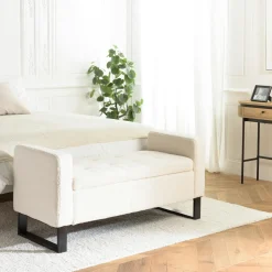 Banc coffre arrondi tissu écru déco cosy COLOMBUS