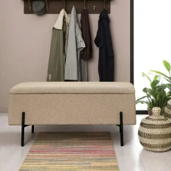 Banc coffre beige en tissu bouclette BRUGES