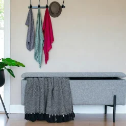 Banc coffre beige en tissu bouclette BRUGES