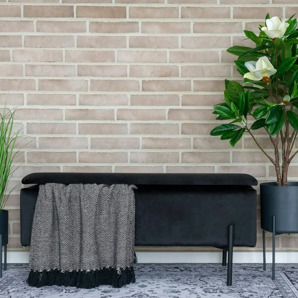 Banc coffre gris clair avec pieds en métal noir BRUGES
