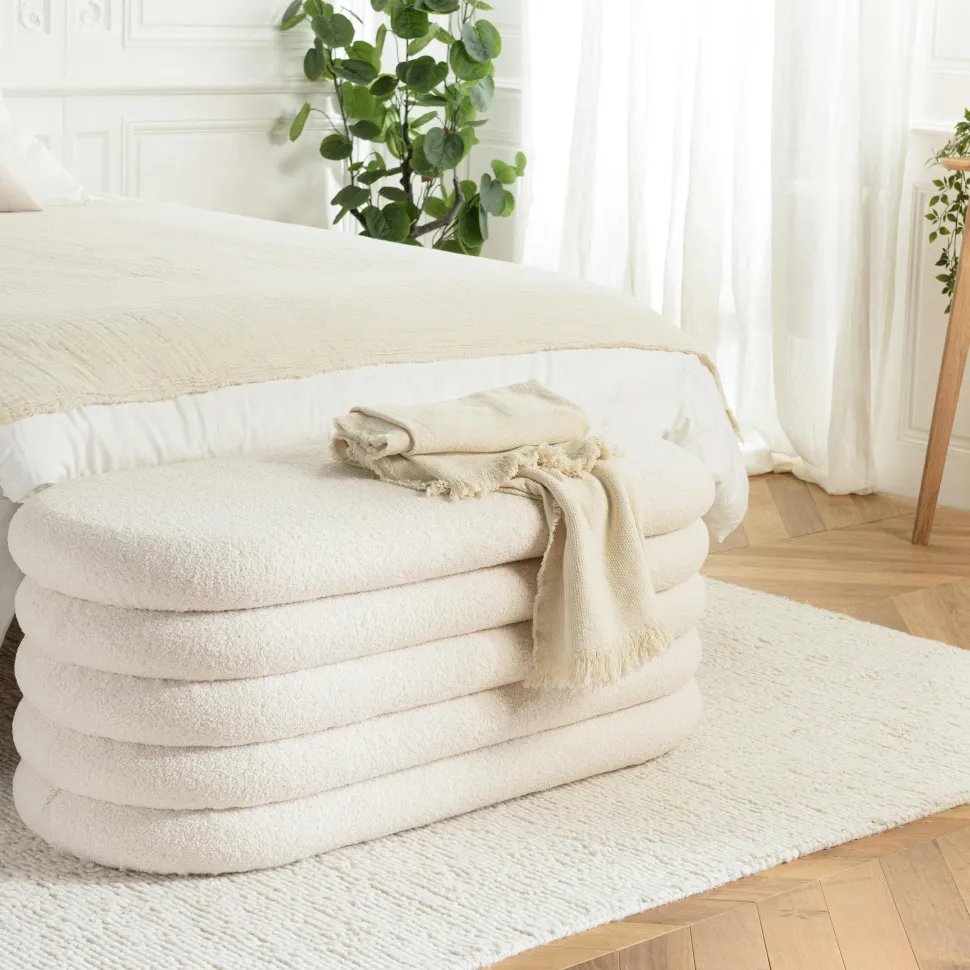 Banc coffre tissu bouclette écru COLOMBUS