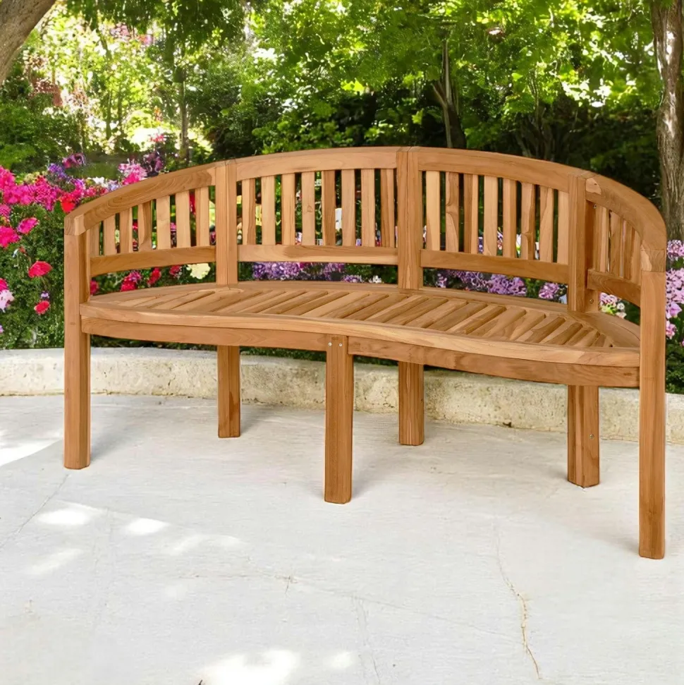Banc de jardin arrondi en bois de teck 150 cm MENDOZA