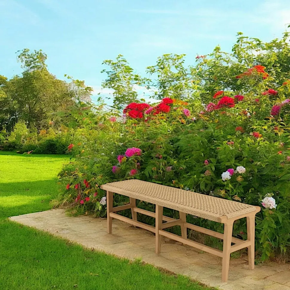 Banc de jardin assise tressée et teck 151 cm SUMMER