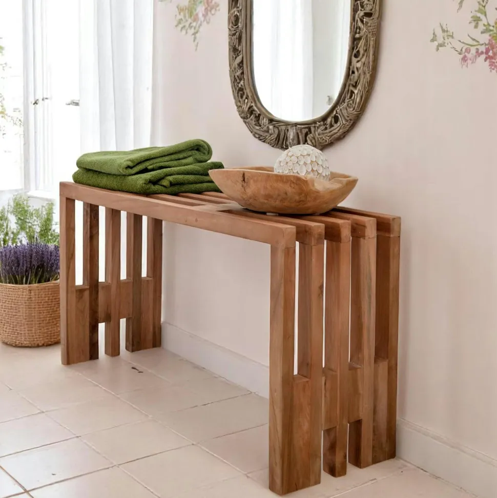 Banc de jardin en bois de teck sans dossier 90 cm MENDOZA