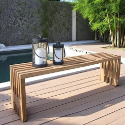 Banc de jardin en bois de teck sans dossier 90 cm MENDOZA