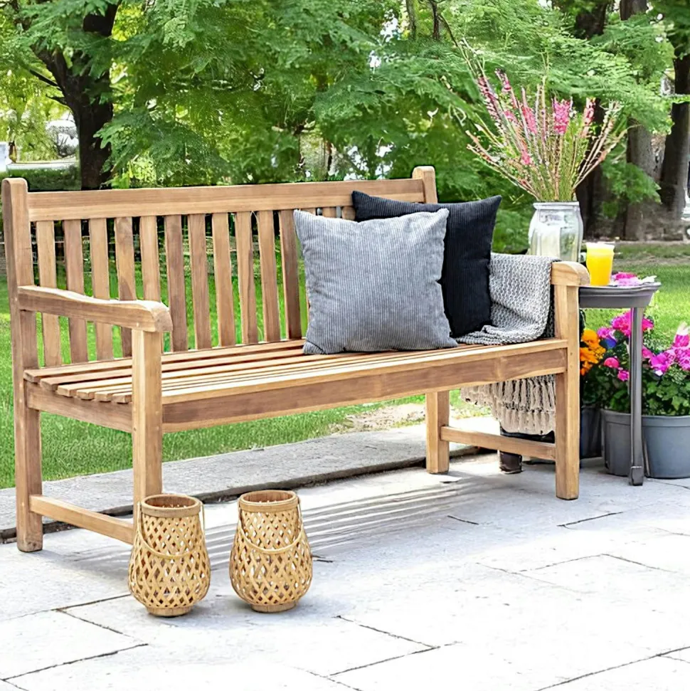 Banc de jardin en teck avec dossier à barreaux 150 cm MENDOZA