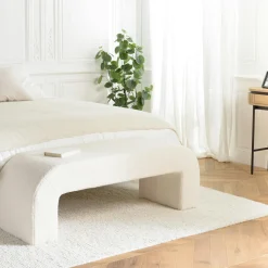 Banc de lit design tissu bouclette écru COLOMBUS