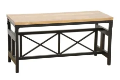Banc en Hévéa recyclé naturel et pieds métal avec croisillons 90x36x45cm LOFT
