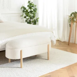 Banc forme arrondie avec rangement tissu écru COLOMBUS