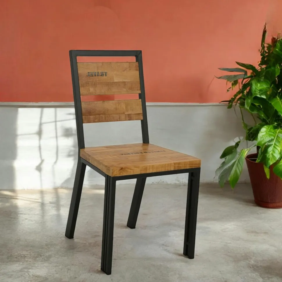Banc hévéa recyclé naturel et métal noirci 205X36X45cm DOCKER