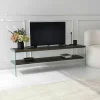 Banc TV bois anthracite et verre - 2 niveaux, 140 cm LHASA
