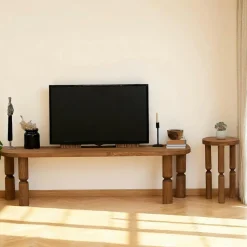 Banc TV en bois brun - pieds tournés, 140 cm BOMA