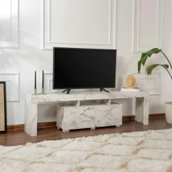 Banc TV moderne avec rangement - effet marbre MARFA
