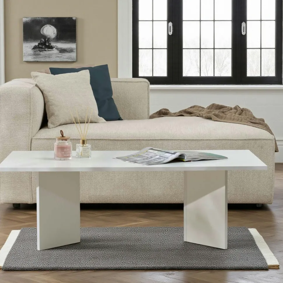 Banc TV moderne blanc avec rangement - effet laque MARFA