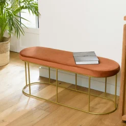 Banquette en velours rouille forme ovale TIM