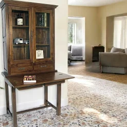 Bibliothèque Bureau Hévéa 2 portes vitrées, 2 tiroirs 95x55x190cm TRADITION