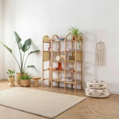 Bibliothèque cannage & effet bois - double arche ovale TANDI