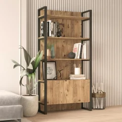 Bibliothèque de salon effet bois, 1 niche fermée JENA