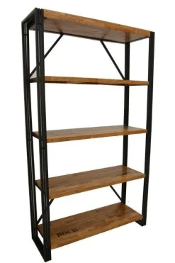 Bibliothèque hévéa recyclé naturel et métal noirci 4 étagères 122X40X210cm DOCKER