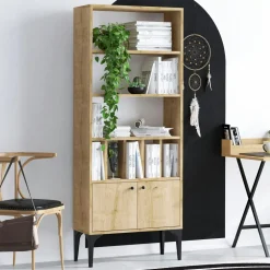 Bibliothèque moderne effet bois clair - séparateurs livres JENA