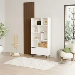 Bibliothèque ouverte effet bois avec rangement bas fermé JENA