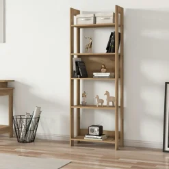 Bibliothèque étagère effet bois avec niche ouverte MARFA