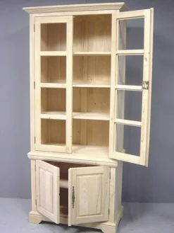 Bibliothèque vitrée 4 portes hévéa 90x45x205cm TRADITION