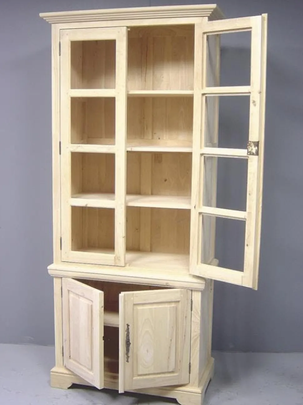 Bibliothèque vitrée 4 portes hévéa 90x45x205cm TRADITION