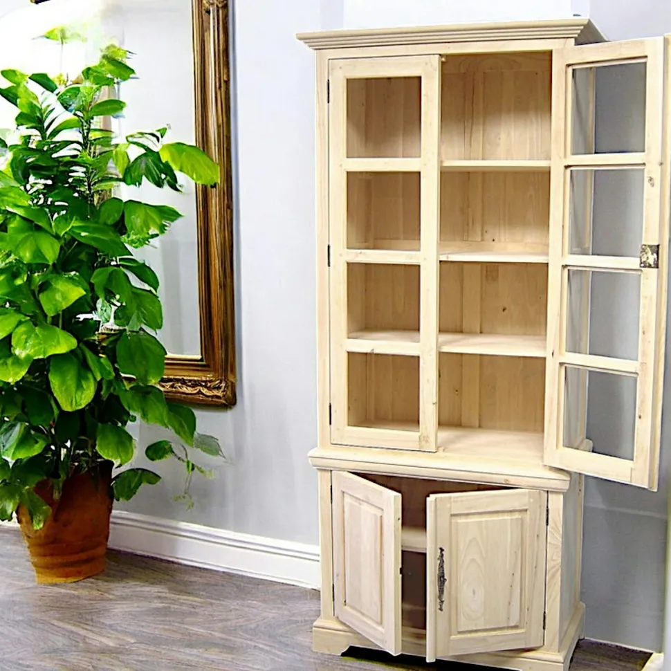 Bibliothèque vitrée 4 portes hévéa 90x45x205cm TRADITION