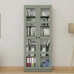 Bibliothèque vitrine blanche, 6 étagères réglables SALTA