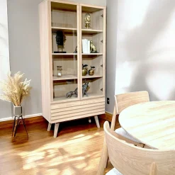 Bibliothèque vitrine en bois de chêne blanc COLOGNE